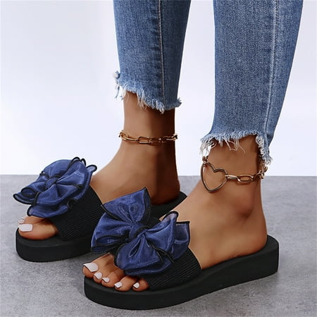 

Gubotare Slippers For Women Slip On Womens Sandals Vista | Vegan Leather Slides for Women With Cushion Bounce Footbed Dark Blue 6.5