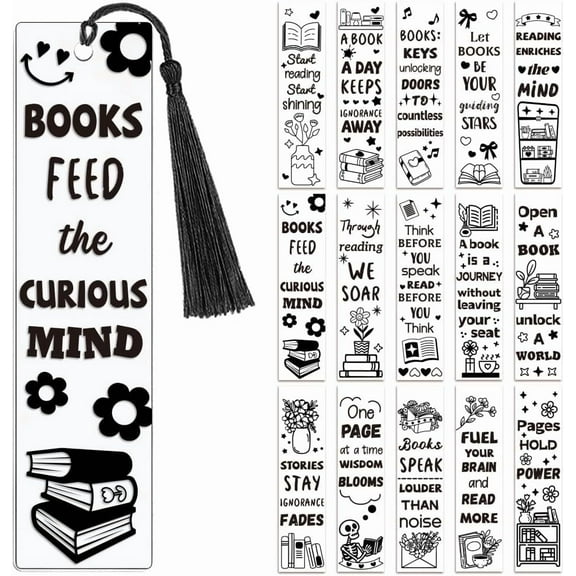 30pcs UV DTF Bookmarks Wraps Transfer Stickers Black Inspirational Words for Women Men Reading Waterproof Bookmarkers Decal(No Blank Bookmarks) for Acrylic Plastic Metal Blank Bookmark