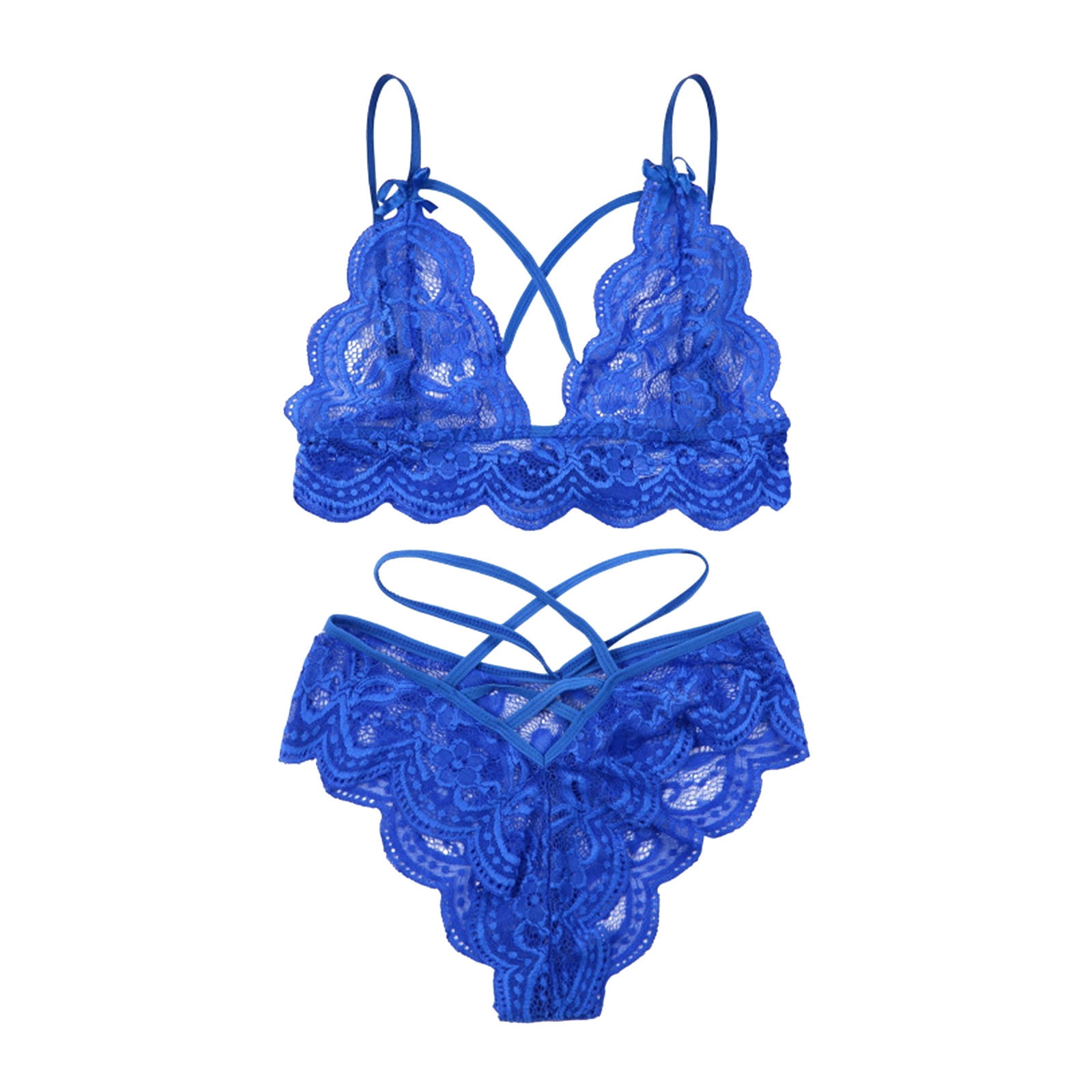 Buy OMLAVIDA Net Lace Padded Pushup Underwired Lingerie Bra Panty Set  (Blue, 30) at