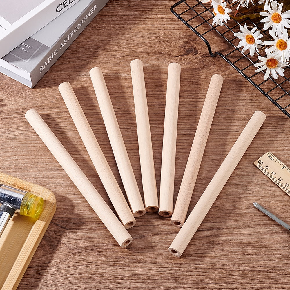 1bag 40pcs Unfinished Beech Wood Rods Craft Stick Hollow Column Tan 20x1.5cm Hole: 8mm Wood