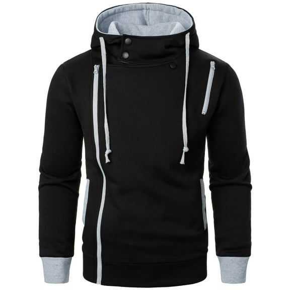XIAONU Mens Hoodies Loose Side Zipper Hooded Hoodies Fall Winter Trendy Pullover Hoodie Top Black L