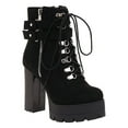 thumbnail image 2 of POROPL Ankle Boots for Women High Heel Chunky Fleece Lace Up Shoes,Womens Boots Size 4.5, 2 of 4