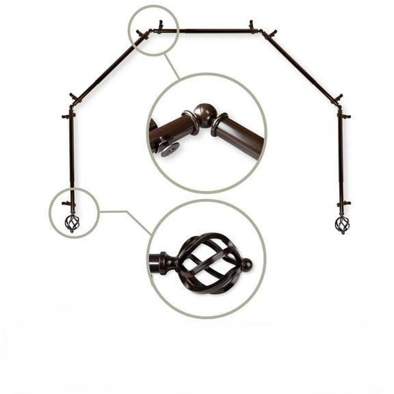 Contemporary Home Living 5-Sided Bay Window Curtain Rod - 233" - Brown