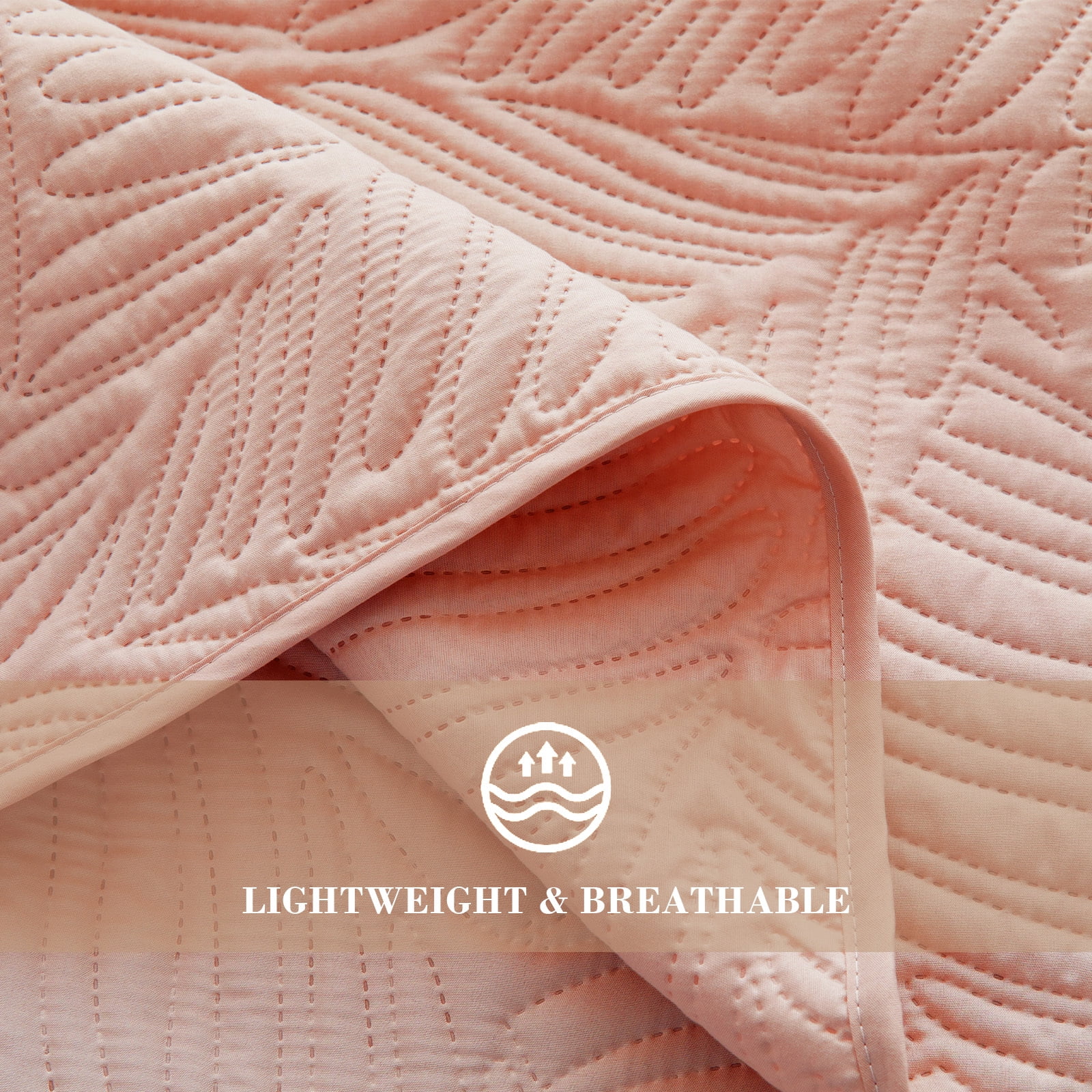 Exclusivo Mezcla Ultrasonic Full Queen Size Quilt Set Blush Pink, 3 Pieces Lightweight Bedspread Leaf Pattern Bed Cover Soft Microfiber Coverlet Bedding Set for All Seasons