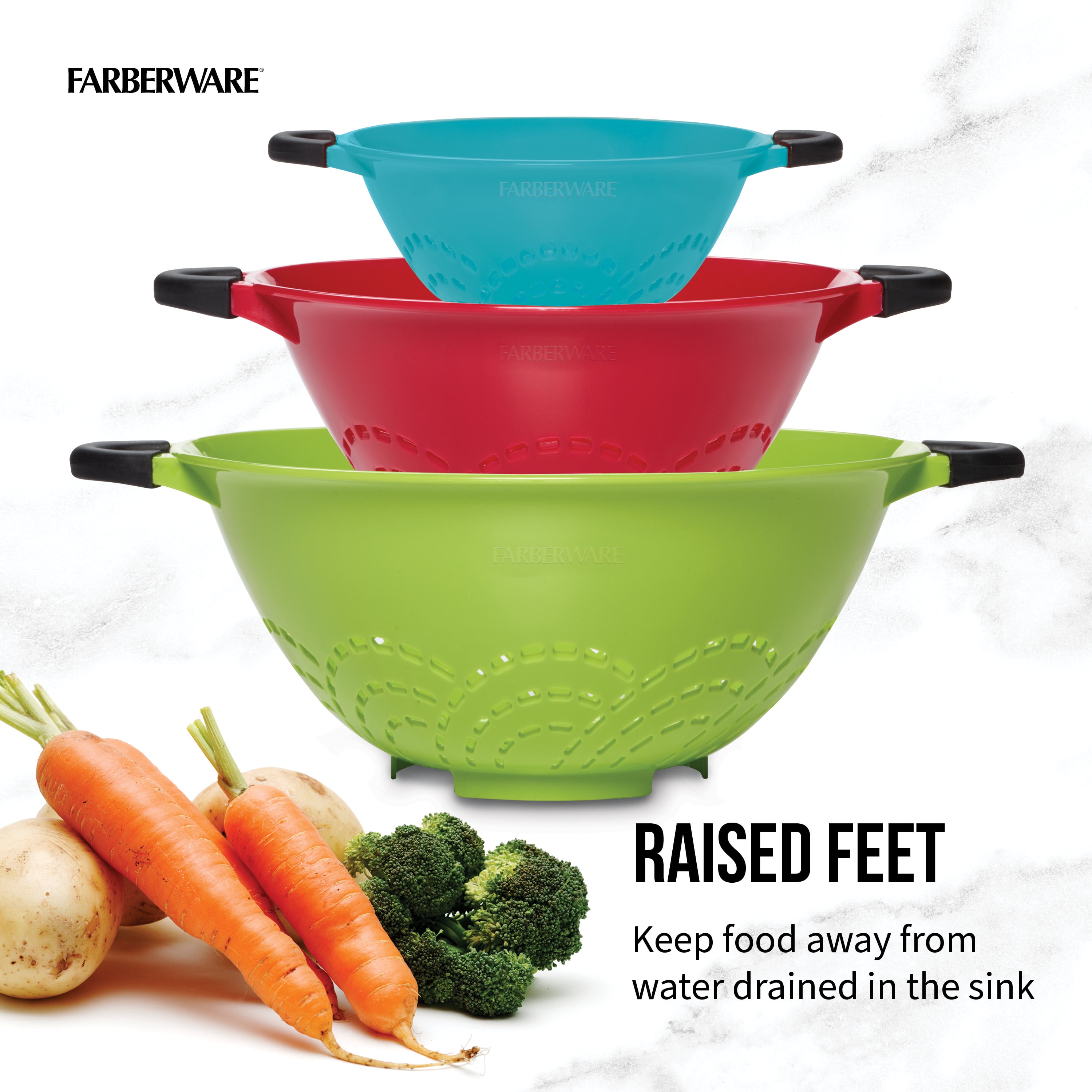 Farberware Professional Soft Grips Set of 3 Strainer Colanders Multi-Color