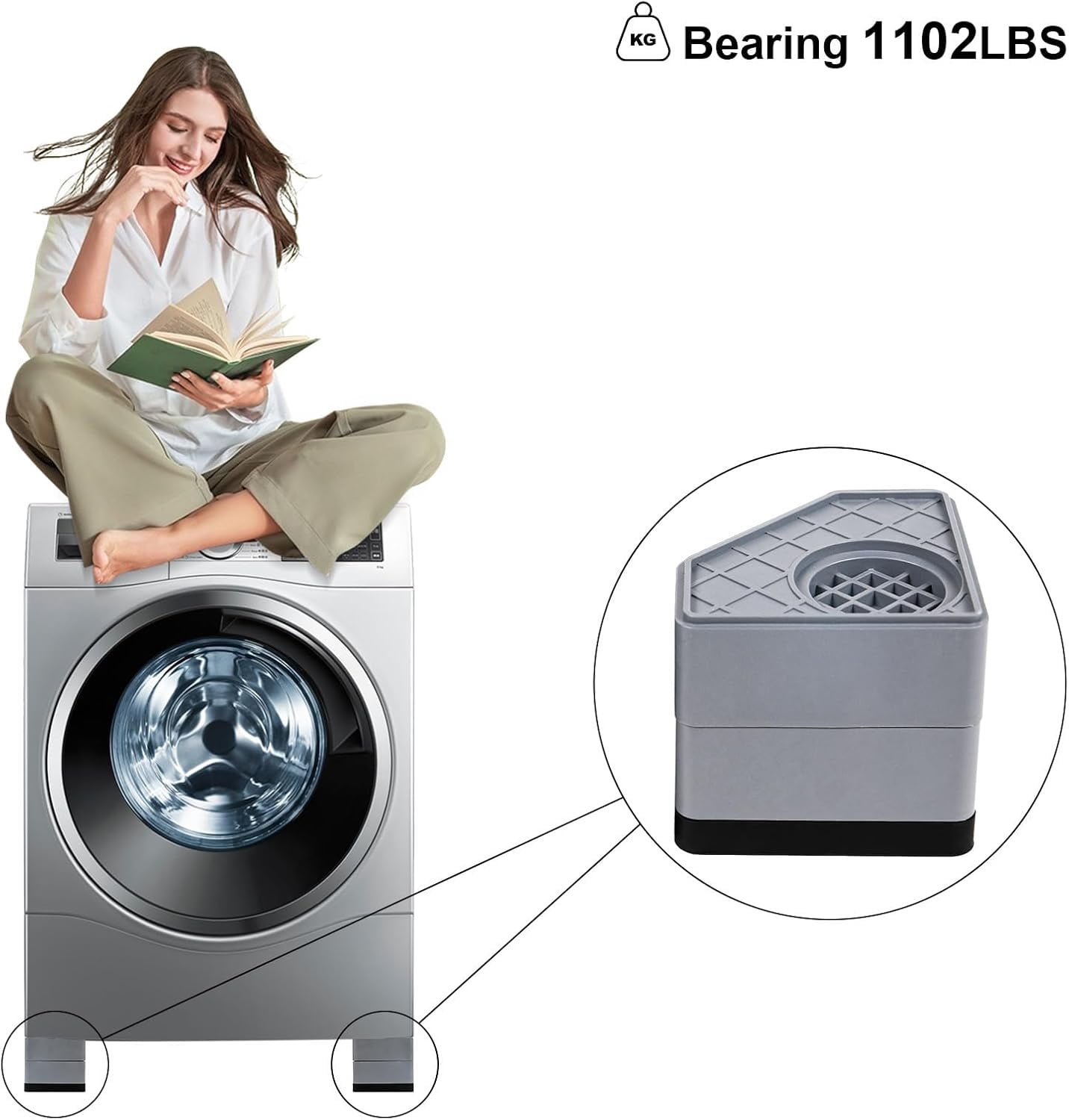 4Pcs Anti Vibration Pads for Washing Machine, Stops Washer Dryer Moving, Prevents Noise, Vibration Transfer, Antivibration Stabilizer Support Feet (Increase3.14in)