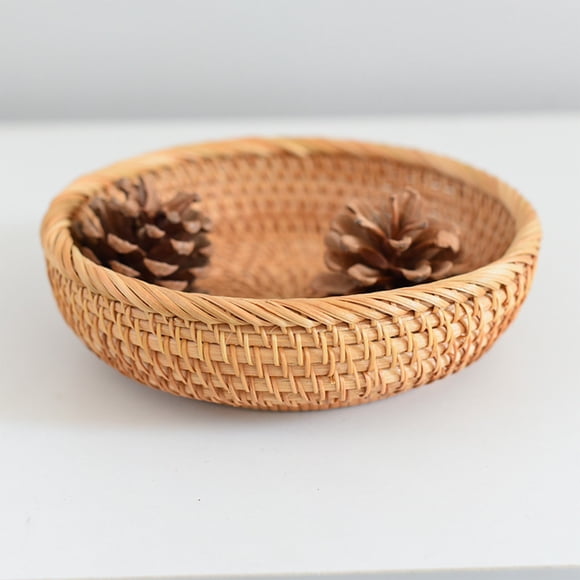 Cesta de almacenamiento de ratán tejida a mano | Cesta de drenaje de madera natural para frutas y verduras | Organizador de cocina y salón | Cesta para aperitivos y pan de 26 x 26 x 10 cm