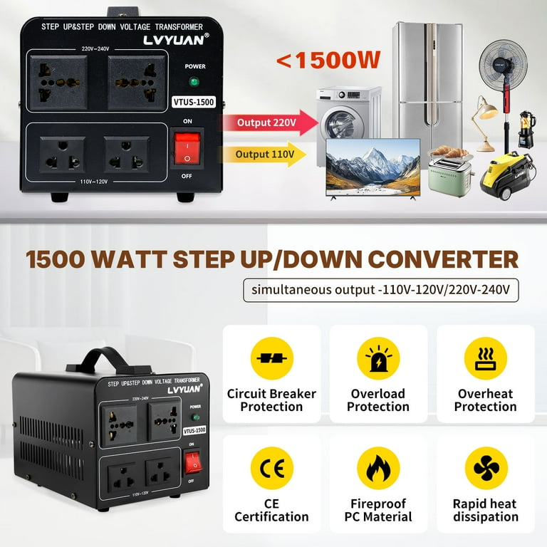Lvyuan VTF-1500 変圧器 220V-110V LVYUAN 1500 Watts Voltage Converter 110V to 220V / 220V to 110V