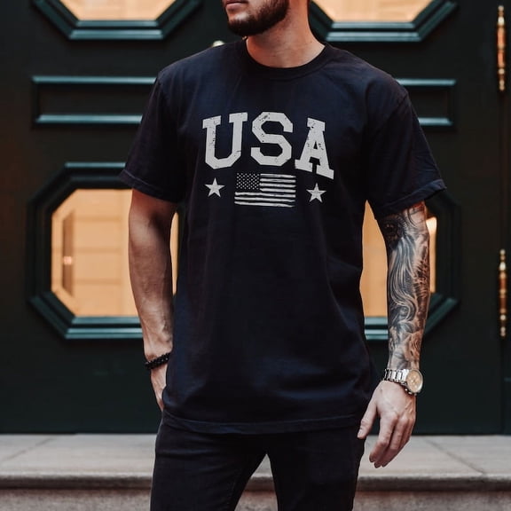 Men's USA Shirt Big USA T-Shirt 4th of July Tee American Flag Patriotic Shirt Fourth of July 1776-2026 Cotton Tee Unisex Adult S-5XL