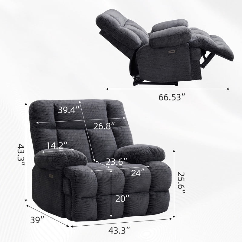 Howcool 24"W Seat Oversized Power Recliner Chair,Gray