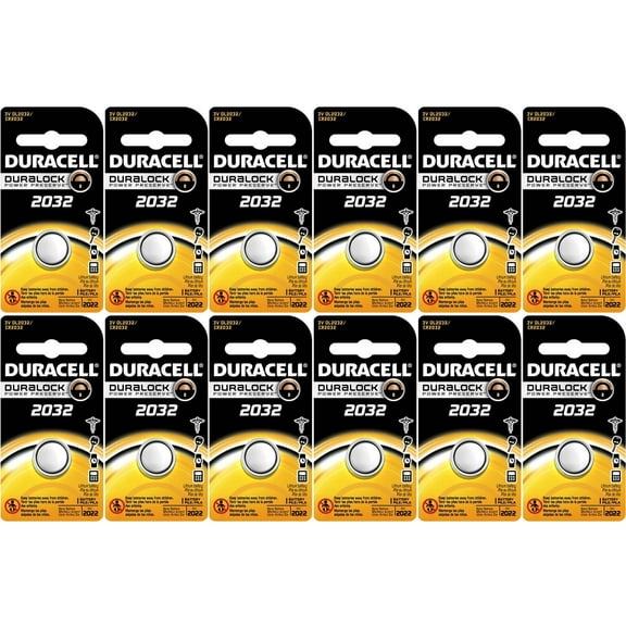 Duracell DL2032 Lithium Coin Battery, 2032 Size, 3V, 230mAh Capacity Pack of 12