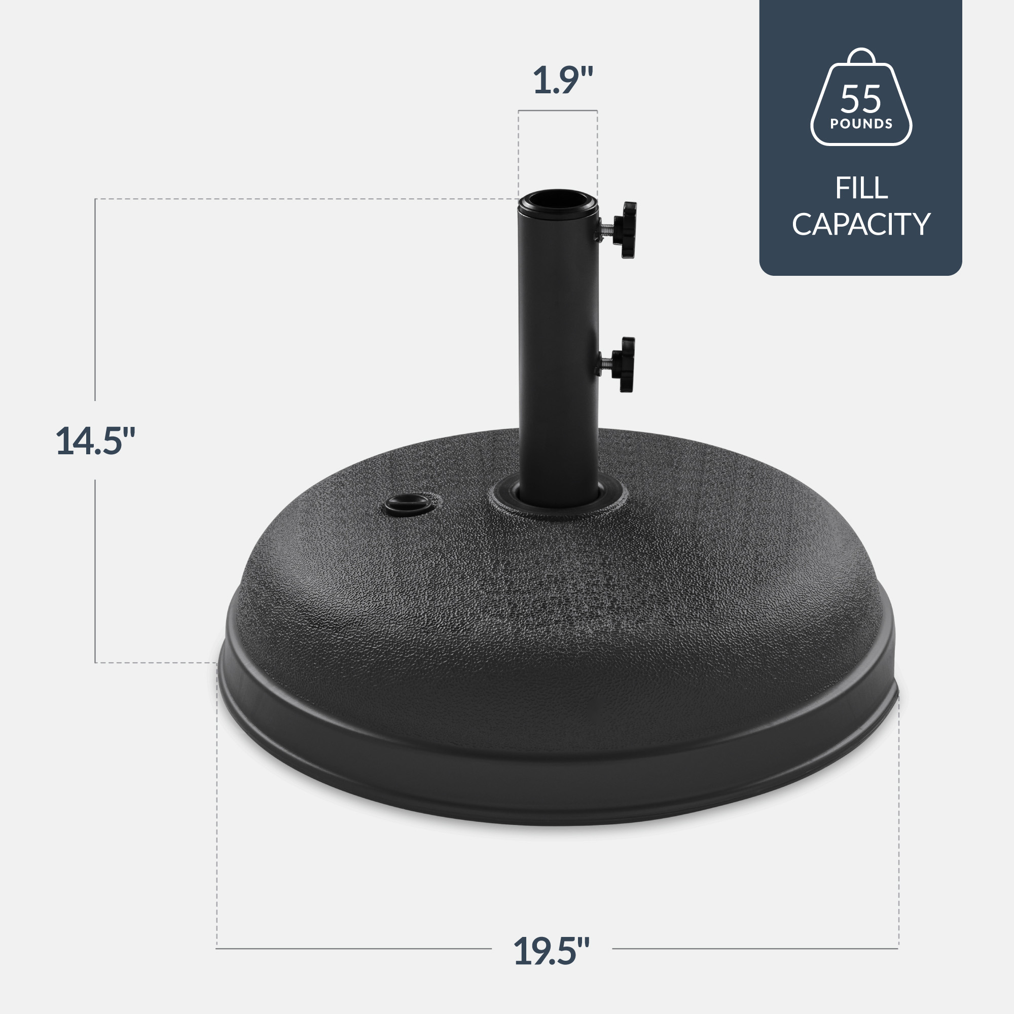 Best Choice Products Fillable Plastic Patio Umbrella Base Stand, Pole Holder w/ Adjustment Knob, Round Dome - Black