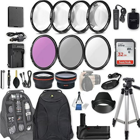 58mm 28 Pc Accessory Kit for Canon EOS Rebel T6, T5, T3, 1300D, 1200D, 1100D DSLRs with 0.43x Wide Angle Lens, 2.2x Telephoto Lens, Battery Grip, 32GB SD, Filter & Macro Kits, Backpack Case, and (Best Macro Lens For Canon Dslr)