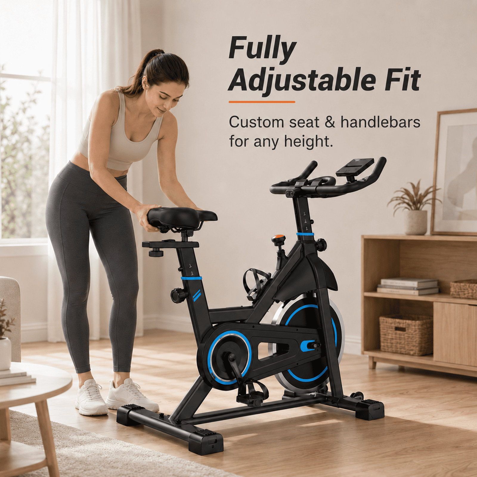 Alvantor Exercise Bike with a Liquid Crystal Display and an Infinite Resistance Adjustment Function, allowing for Adjustment of the Seat and Handlebars, Low Noise
