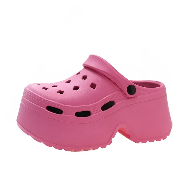 Zapatillas de suela gruesa de 9 cm, zapatos de verano 2024 para mujer, zapatos con agujeros para exteriores, sandalias de tacón alto, zapatos de jardín de EVA de colores sólidos de moda