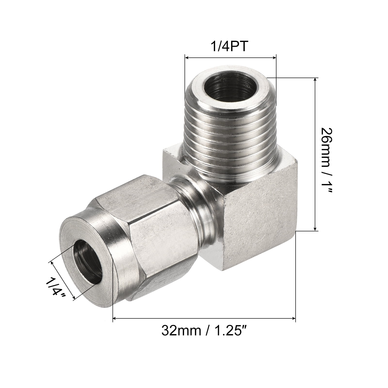 Unique Bargains Compression Tube Fitting Stainless Steel OD Coupling Adapter 1/4PT x 1/4"