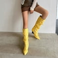 thumbnail image 4 of UngA Cowboy Chic Mid-Calf Cowgirl Boots Cowboy Western Pull-On Tabs Pointy Toe Boot Yellow,39, 4 of 7