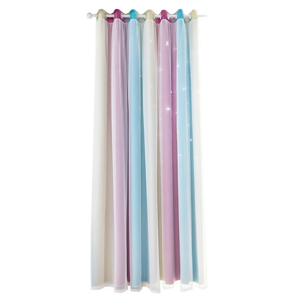 Purple Polyester Double-Layer Window Curtain with Gradient Hollow-Out Star Design, Thermal Insulated & Light Blocking for Bedroom/Living Room, 134x270cm Single Panel with Beige Tie Rope Included