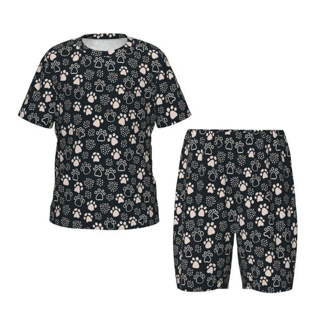 Fotbe Dog Paw Pijama Estampada de 2 Piezas para Niños – Ropa de Dormir de Manga Corta Cómoda para Niños y Niñas, Camiseta y Shorts de Algodón-Medium