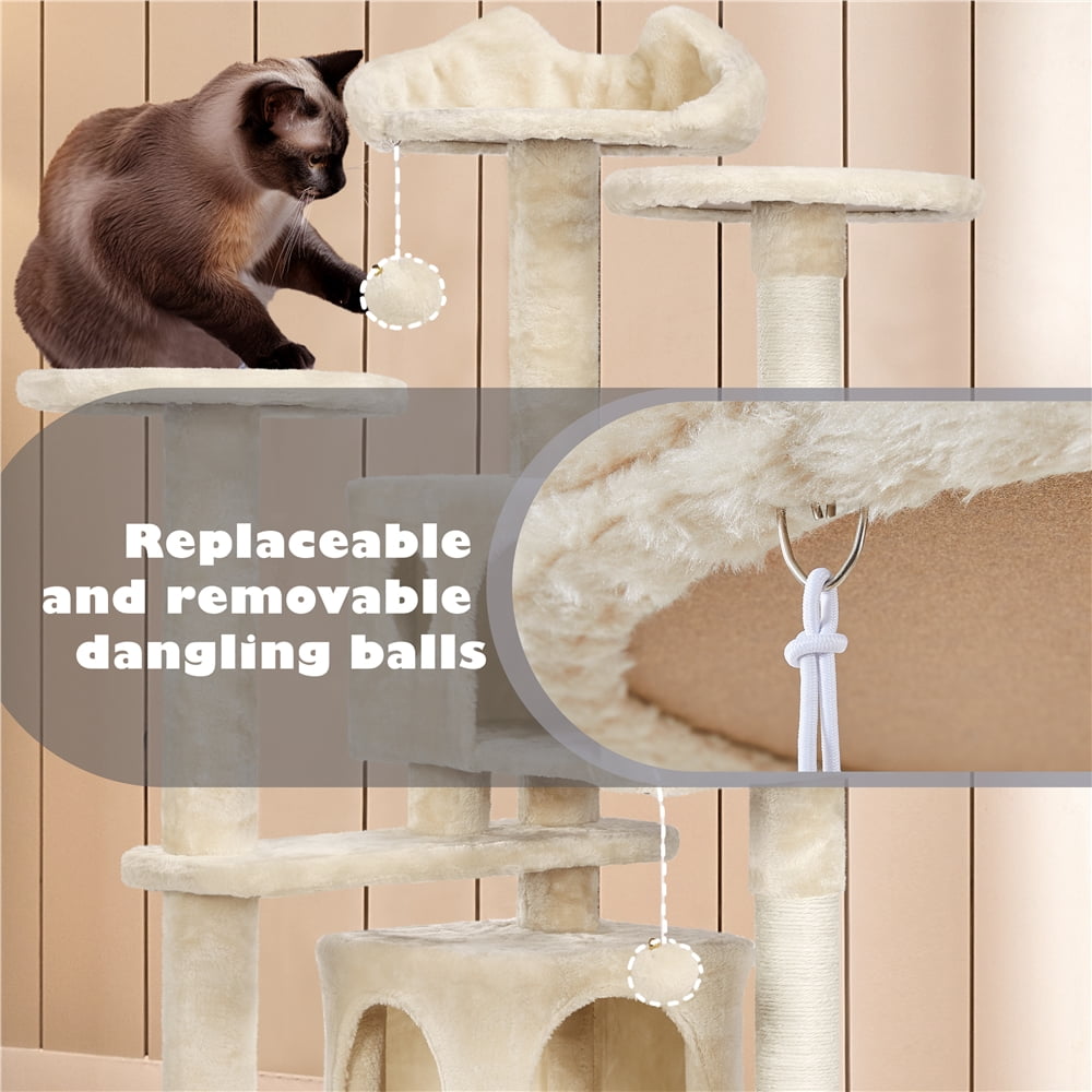 Yaheetech 53.9''H Cat Tree Condo with Scratching Post Tower, Beige