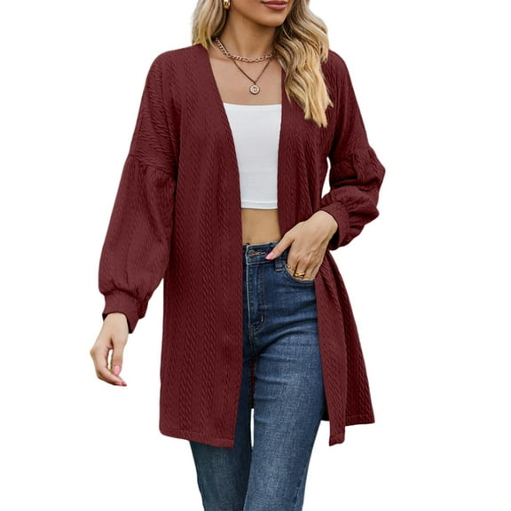 Women'S Crochet Open Cardigan Long Sleeve Cover Up Summer Wine Red XXL