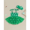 thumbnail image 4 of Bslissey Infant Baby Girls Cute Sleeveless Romper Dress Shamrock Print Mesh Patchwork Hem Jumpsuit and Bow Headband 3M 6M 12M 18M Newborn Summer Casual Clothes, 4 of 8