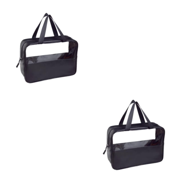 Seitruly Bolsa de almacenamiento multifuncional compacta para cosméticos portátil Transparente negro talla grande 2Conjunto