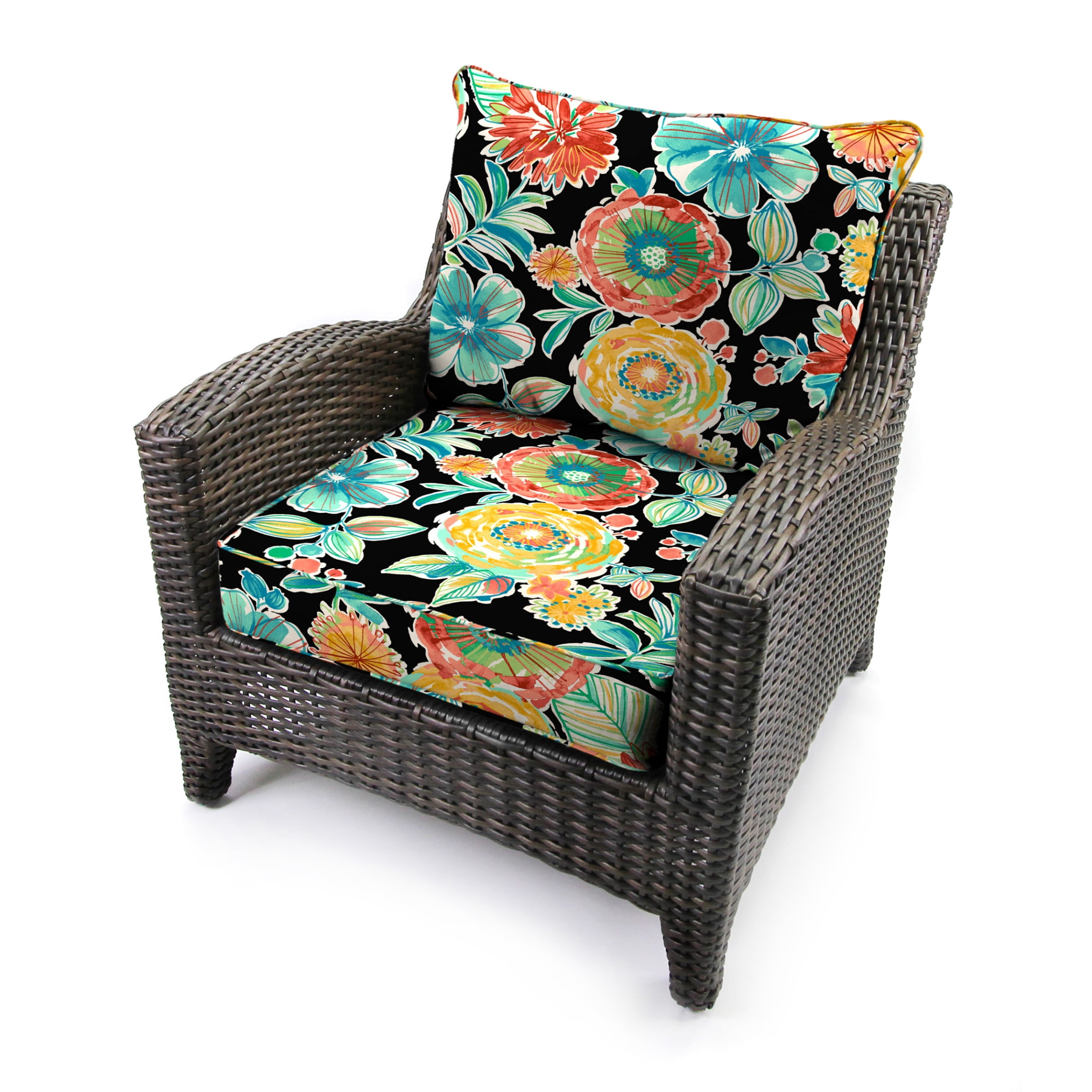 Jordan Manufacturing 46.5" x 24" Colsen Noir Black Floral Rectangular Outdoor Deep Seat Chair Cushion Set with Welt
