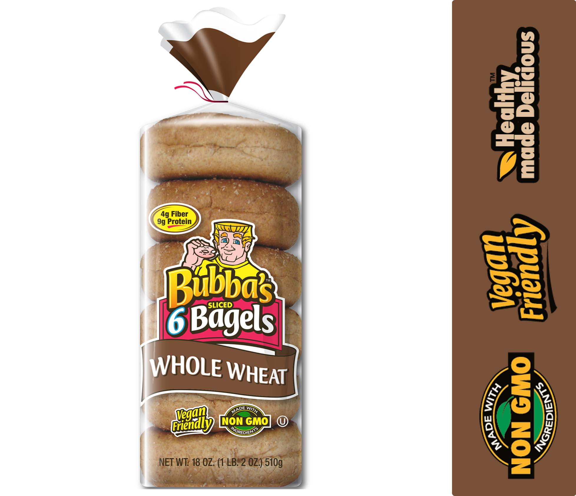 Bubba's 100% Whole Wheat Sliced Bagels, 6 Ct, 18 Oz - Walmart.com