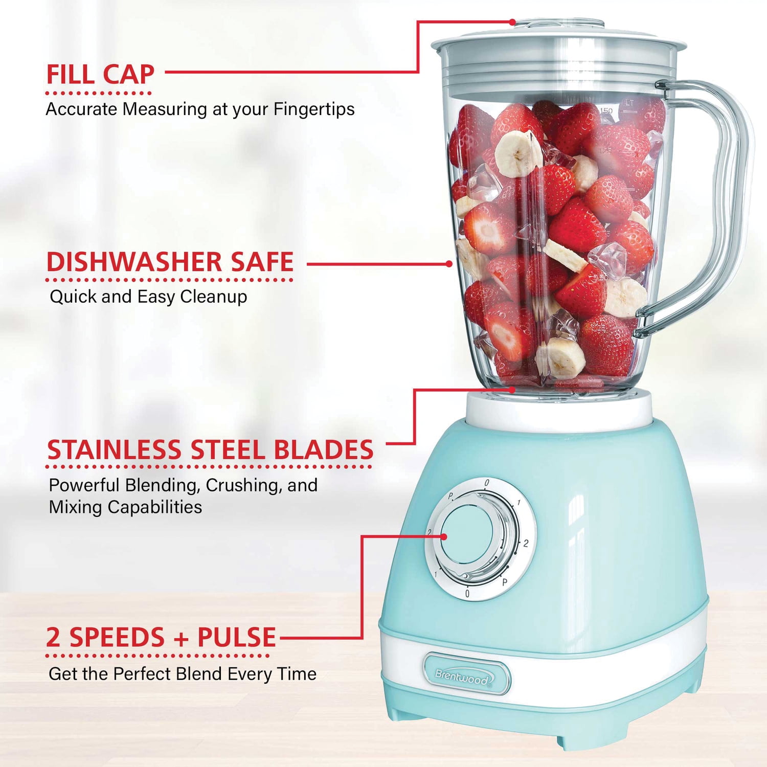 Brentwood 350 W 50 oz 2-Speed Retro Blender, Blue