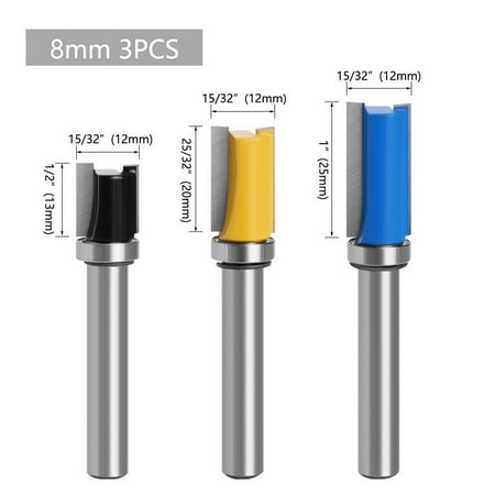 

3Pcs 8mm Shank Flush Trim Router Bits Top Bottom Bearing Wood Milling Cutter