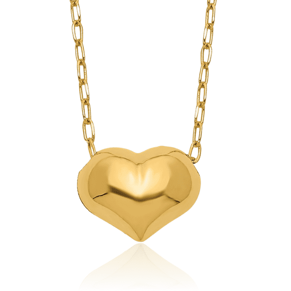 14K Solid Yellow Gold Heart Chain Necklace