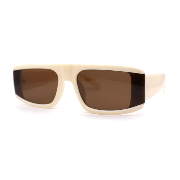 Mod Retro Flat Top Narrow Rectangle Exposed Lens Sunglasses Ivory Brown