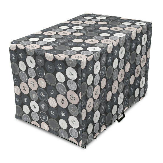 Beige and Grey Dog Crate Cover, Circular Round Motifs with Polka Dots, Easy to Use Pet Kennel Cover Small Dogs Puppies Kittens, 7 Sizes, Dimgray Pale Salmon, by Ambesonne