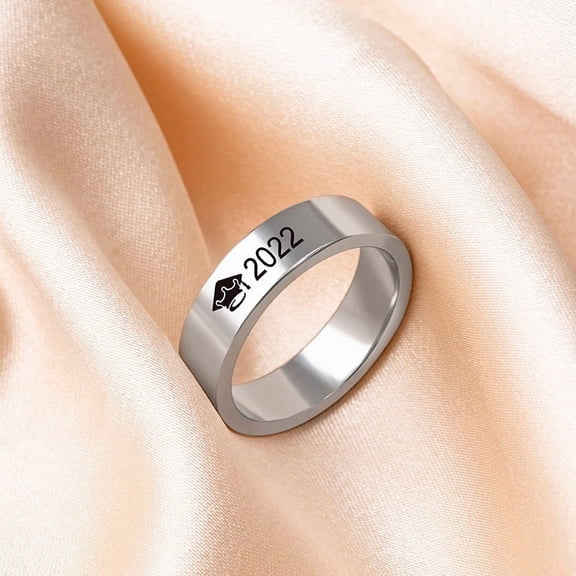 Stainless Steel Graduation Cap Ring: Classic Vintage Fashion Style Ring for Women, Silver