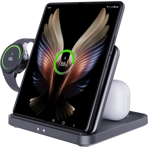 for Samsung Z Fold 6/5 Wireless Charger Station, 3 in 1 Foldable Fast Charging Stand Dock for Galaxy Z Fold 4，Flip 6/5, S23/S22, Note20/10 Ultra, Watch 6/5/Pro/4/3, Earbuds 2/2 Pro/Live