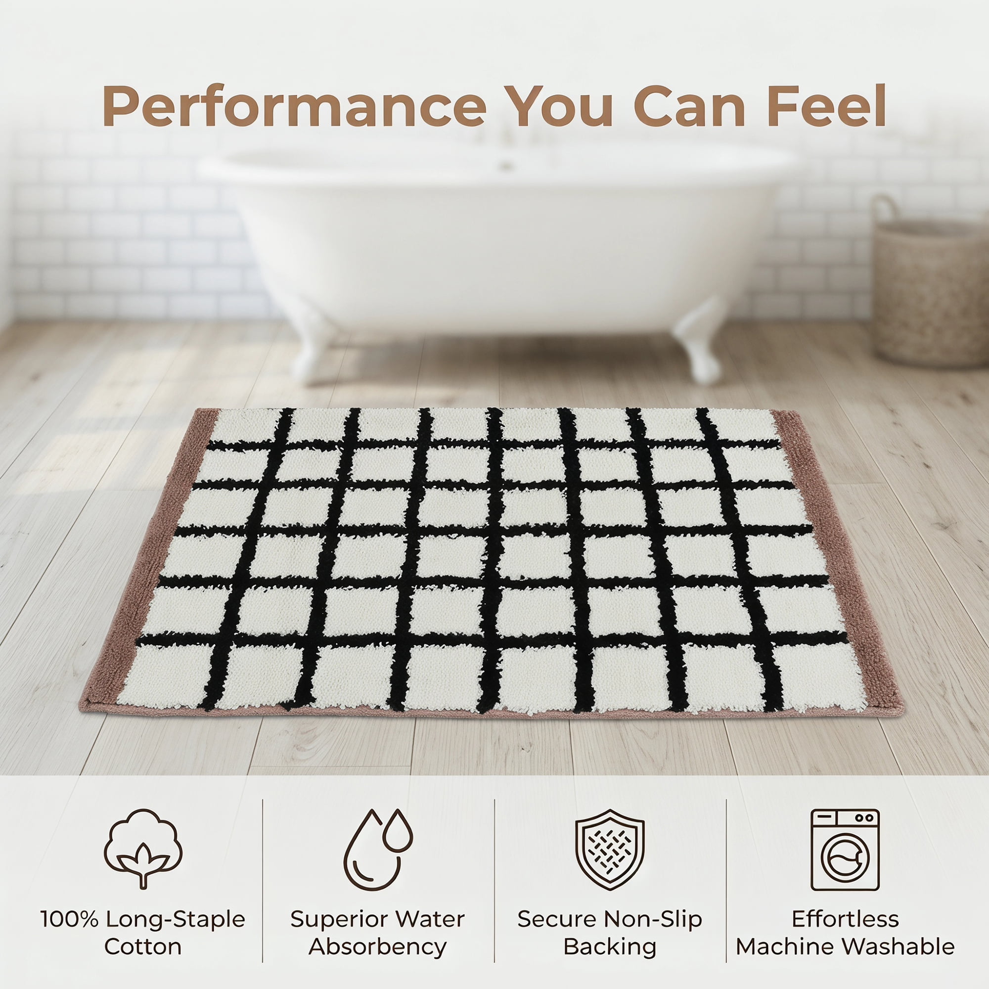 Unique Bargains Soft Absorbent Plush Non Slip Machine Washable Bath Mat Brown 32" x 20"