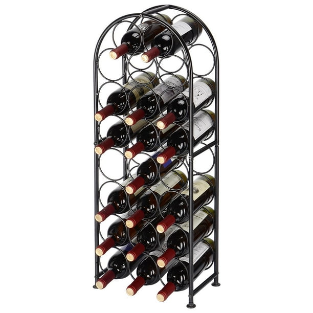 Support à Vin de Sol Autoportant Arqué de 23 Bouteilles en Métal avec 4 Repose-Pieds Réglables, Noir