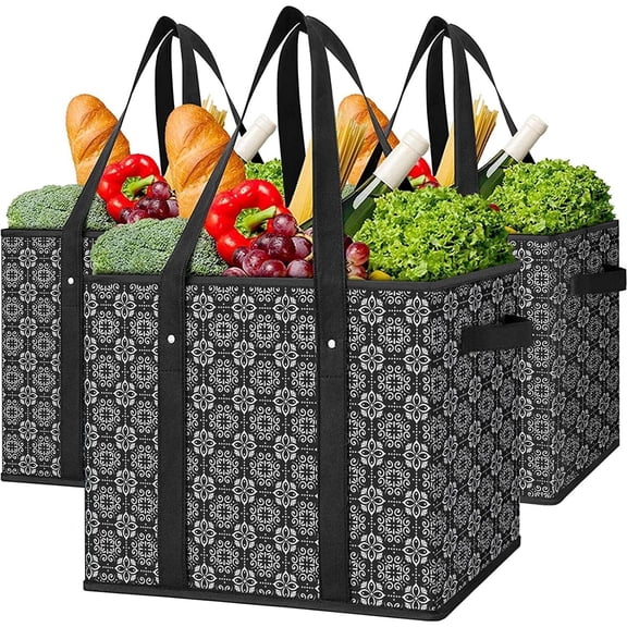 Reusable Grocery Bags [3 Pack],Large Grocery Tote Bag Water Resistant Shopping Bags Foldable Grocery Bag for Clothes,Shoes and Picnic,Black