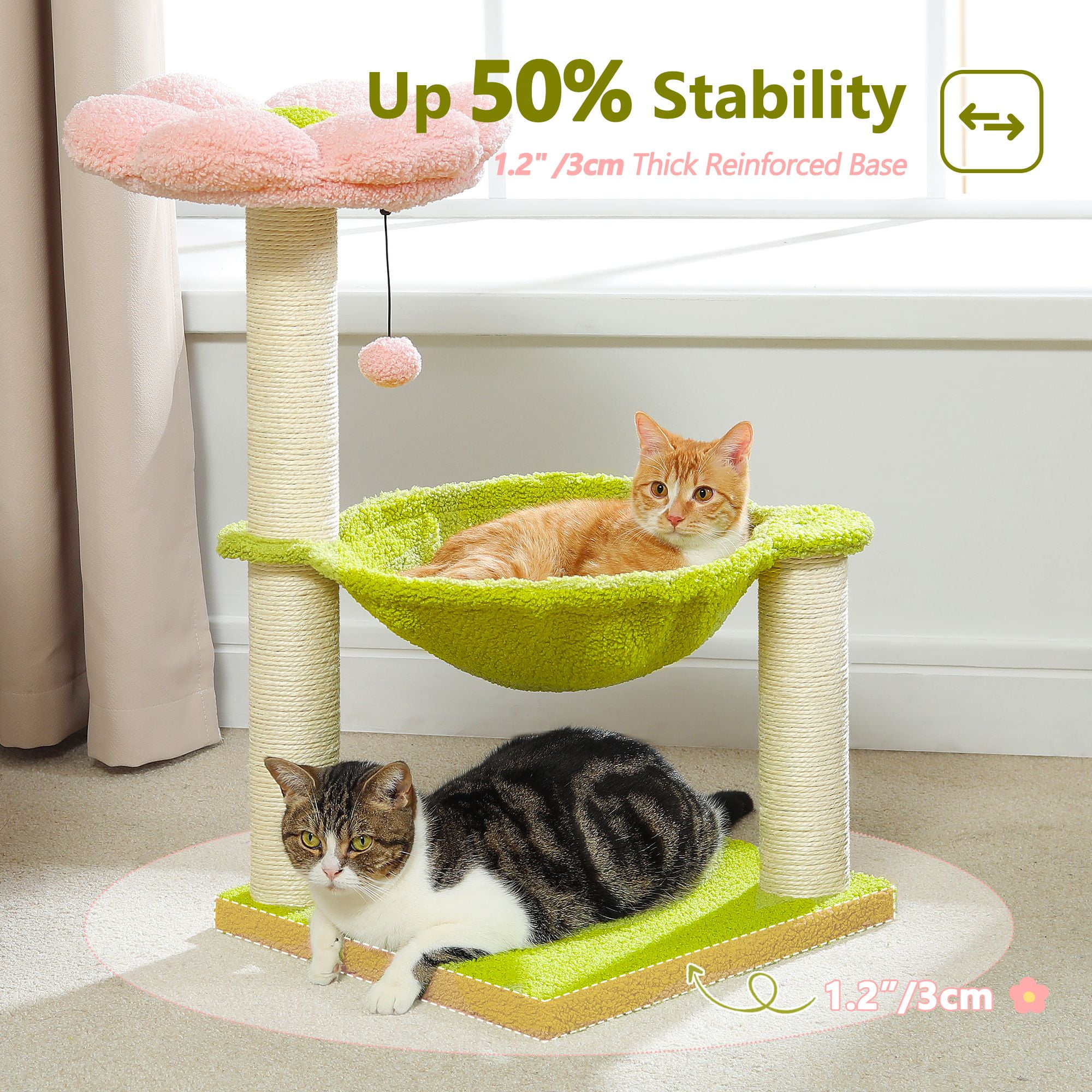 resenkos 28" Flowers Cat Scratcher Post for Indoor Cats, Cat Scratching Furniture with Sisal Rope for Adult Cats, Kittens Cat Tree Tower, Green