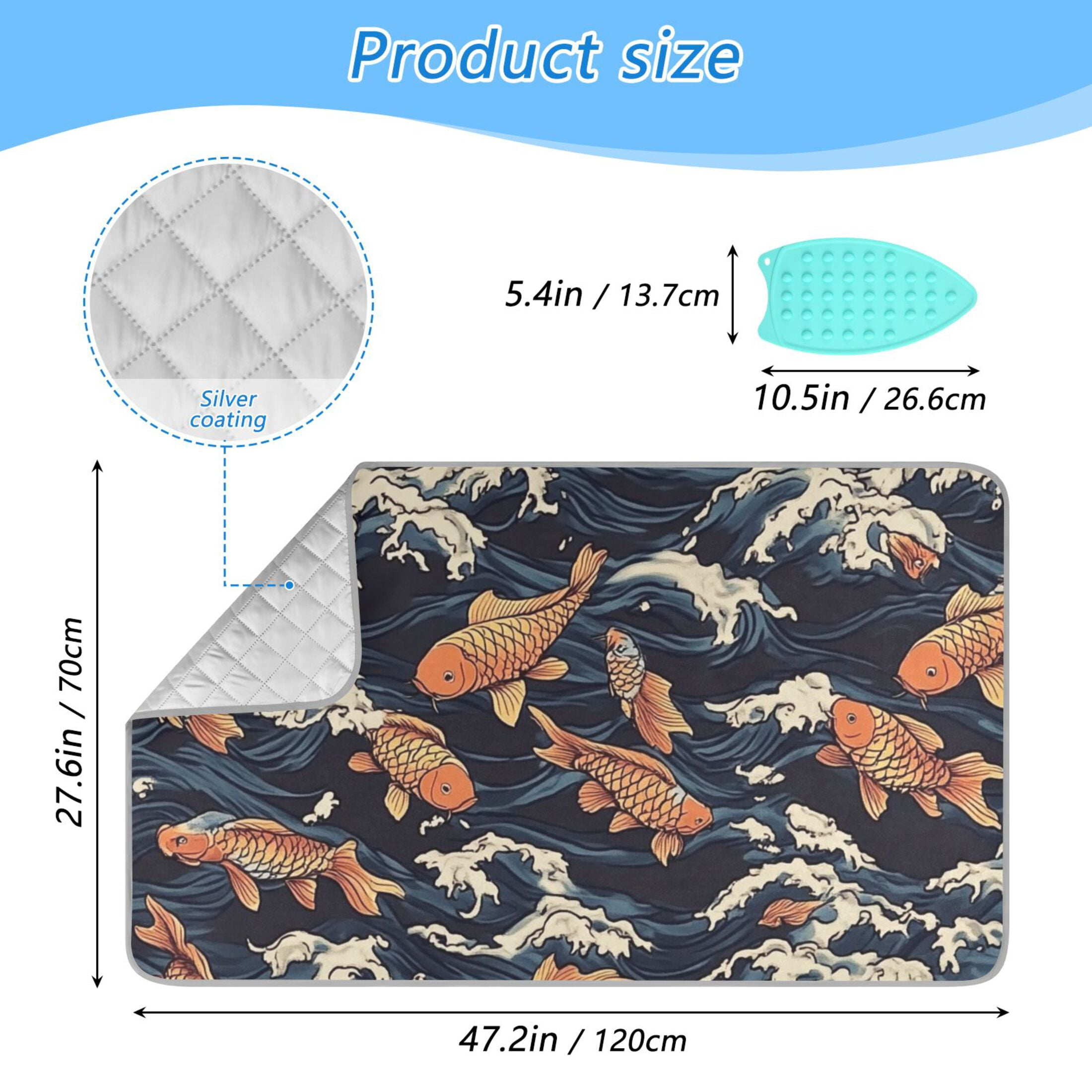 Fish with Deep Waves Ironing Mat Blanket for Table Top Travel Portable Ironing Board Pad 47.2x27.6 Inch