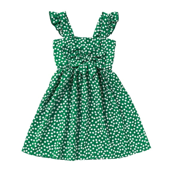 5T Toddler Girls Clothes 6Y Little Girls Dress Summer Sleeveless Dress Cute Bowknot Floral Strap Dress Green