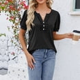 thumbnail image 4 of Women's Fashion Casual Solid Color Women's V Neck Button Wooden Ear Edge Short Sleeved T Shirt Top Women Short Sleeve Tops Loose Fit Womens Top Apparel T Shirt Women Shirts Summer Tee Shirts Women, 4 of 5
