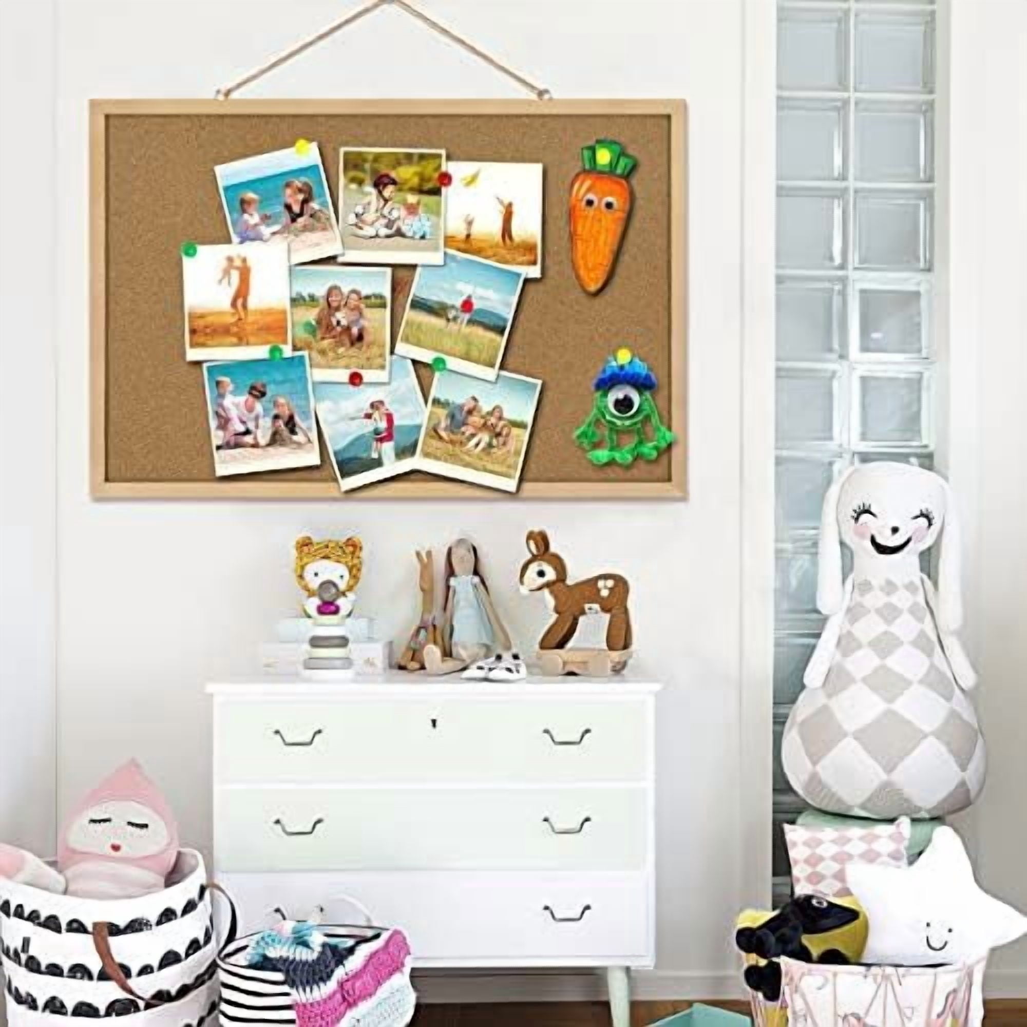 Cork Board Bulletin Board 23 x 15.7Inches with Rectangle Wooden Frame Hanging Pin for Walls Office Message Board or Vision Board Decoration
