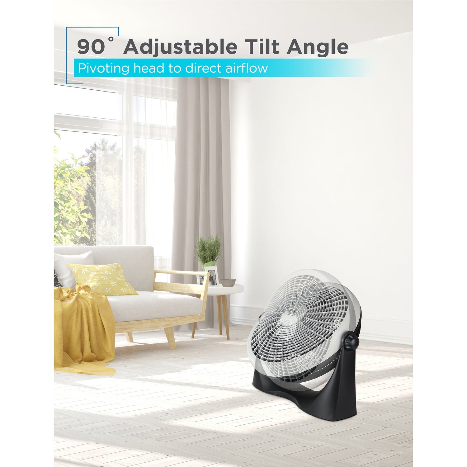 BLACK+DECKER BFF16B 16-In. 3-Speed Portable Floor Fan with Adjustable Tilt, Black