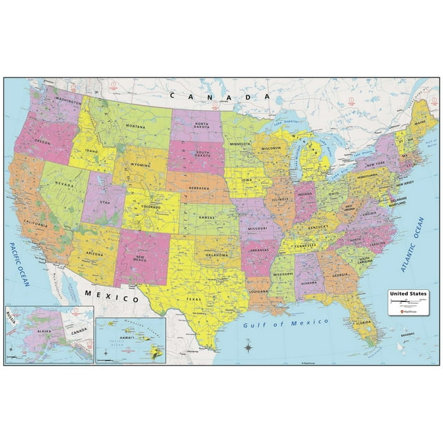 MapSherpa: USA Political Wall Map - 36 x 24 inch Poster - Front Lamination
