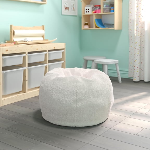 HJTEREMMA OLIVER Daisy Sherpa Bean Bag Chair, Classic Refillable Bean Bag Chair for Kids and Teens, Small, Natural