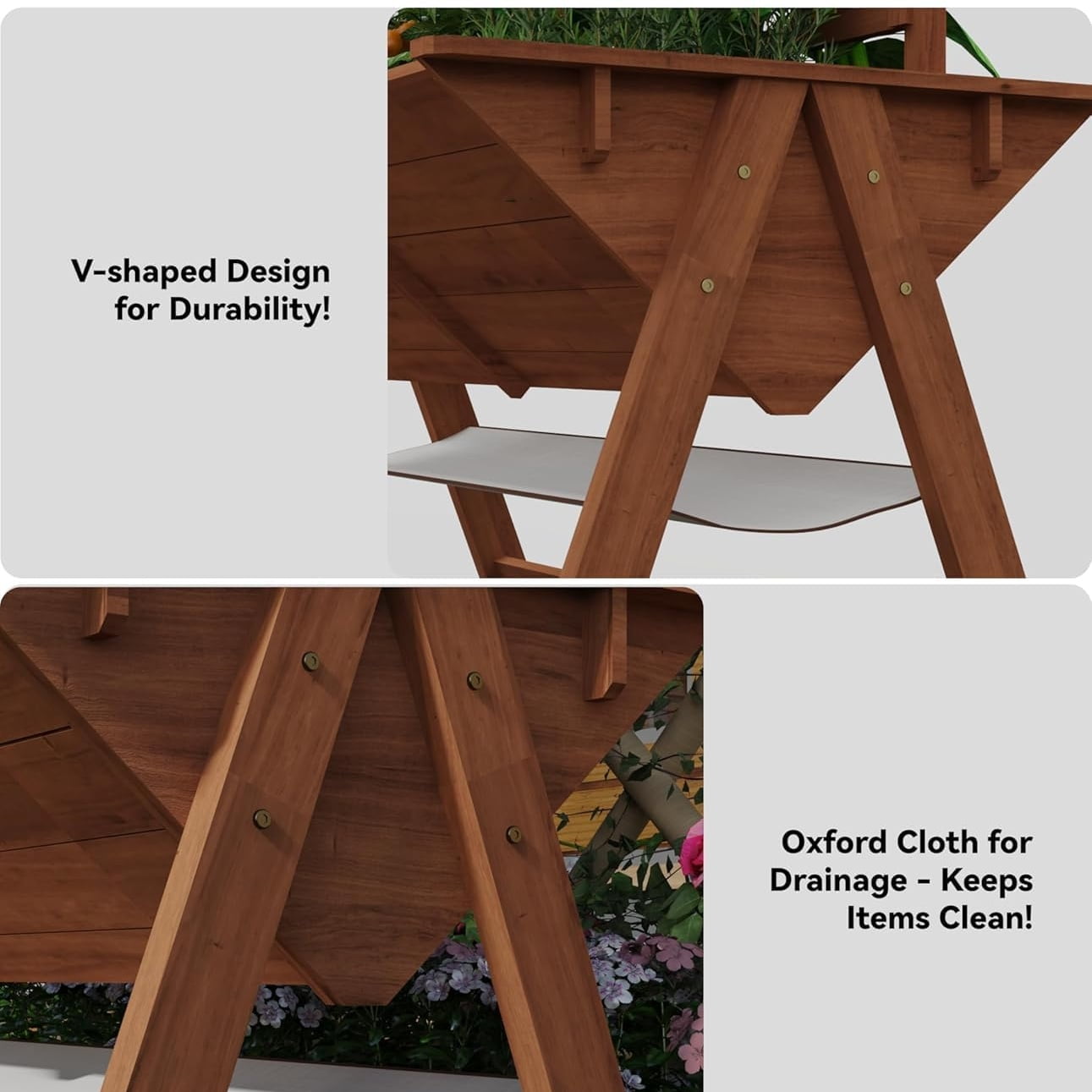 Riedhoff Wooden Raised Garden Bed with Legs, with Trellis, 51.18*29.52*54.5 inch, Brown