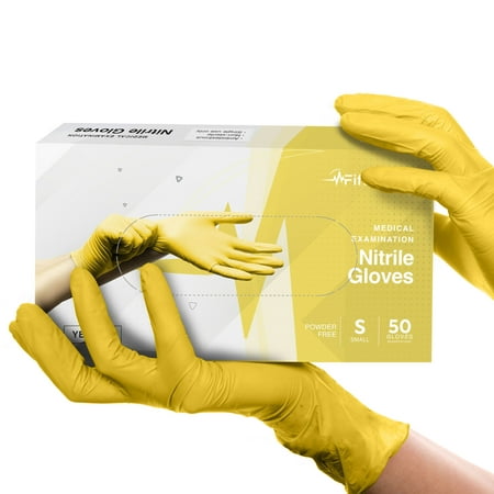 

Fifth Pulse Nitrile Exam Latex Free & Powder Free Gloves - Yellow - Box of 50 Gloves (Small)