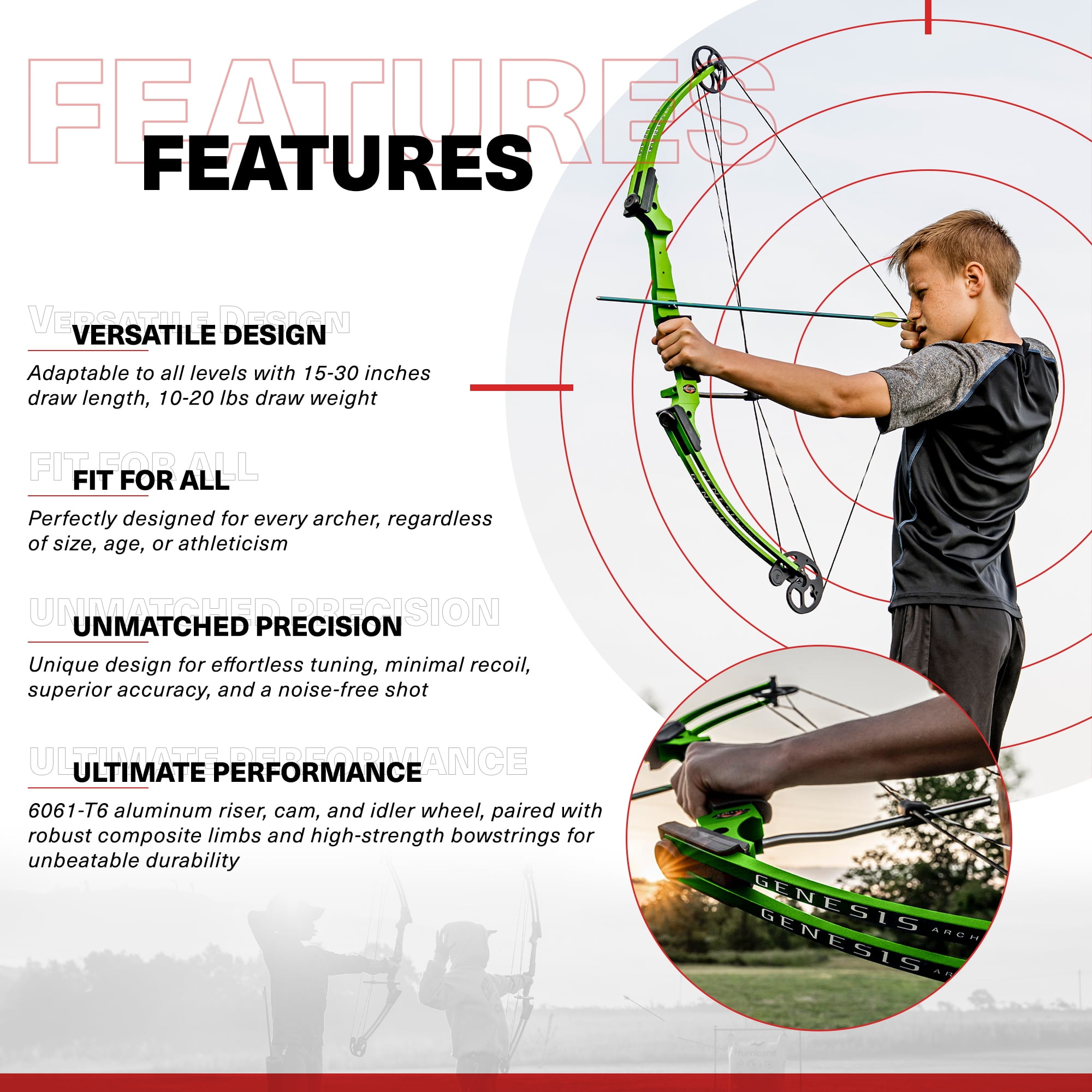Genesis Archery Compound Bow w/Adjustable Sizing, Left-Handed (5 Pack)